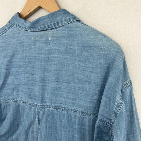 OLD NAVY Top Womens S BOYFRIEND Denim Chambray Button Up Tunic Shirt Cotton Blue - Picture 8 of 12
